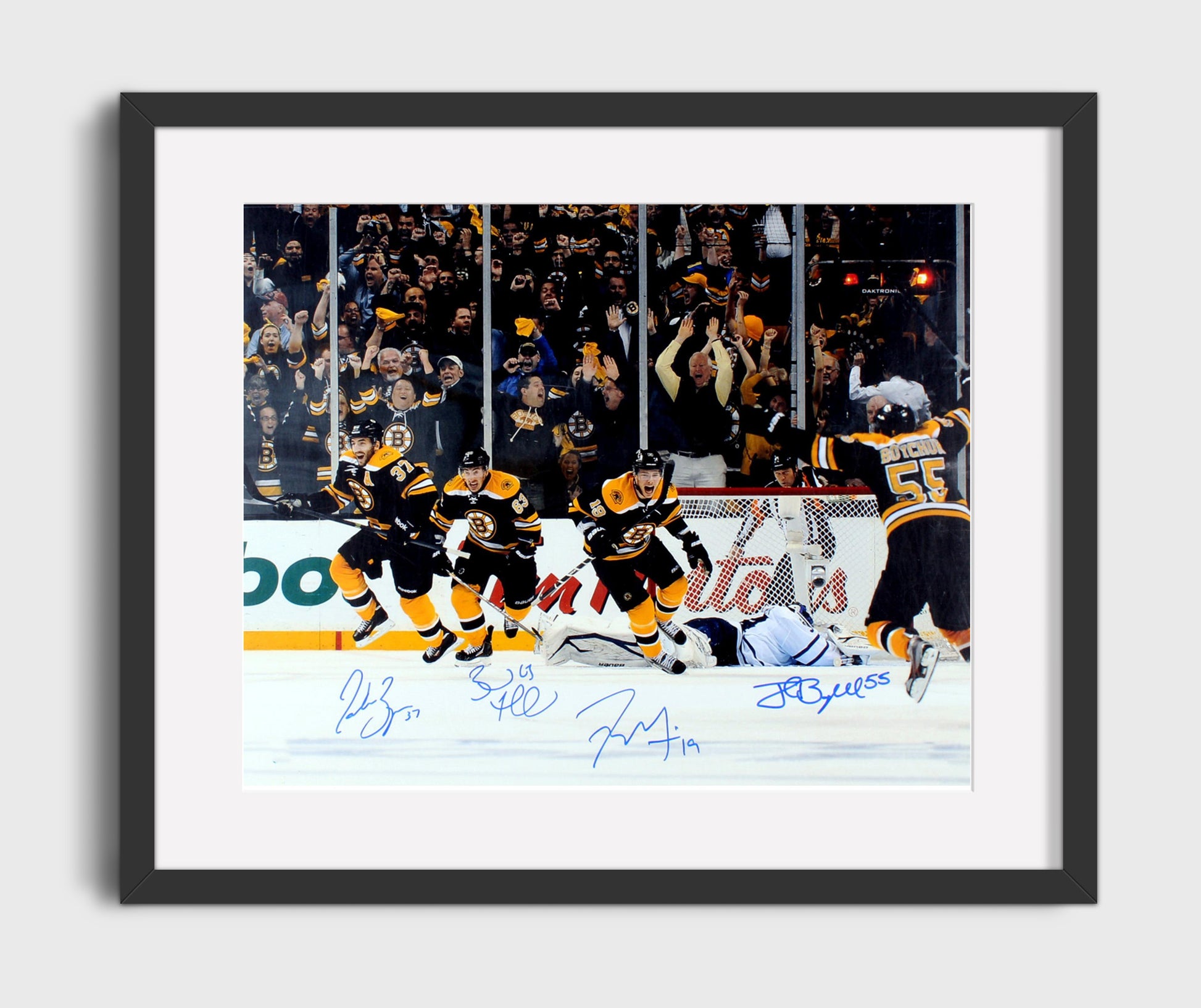 Patrice Bergeron Brad Marchand Tyler Seguin and Johnny Boychuk - Boston Hockey Comeback Celebration Hockey Wall Art - hockey wall art print