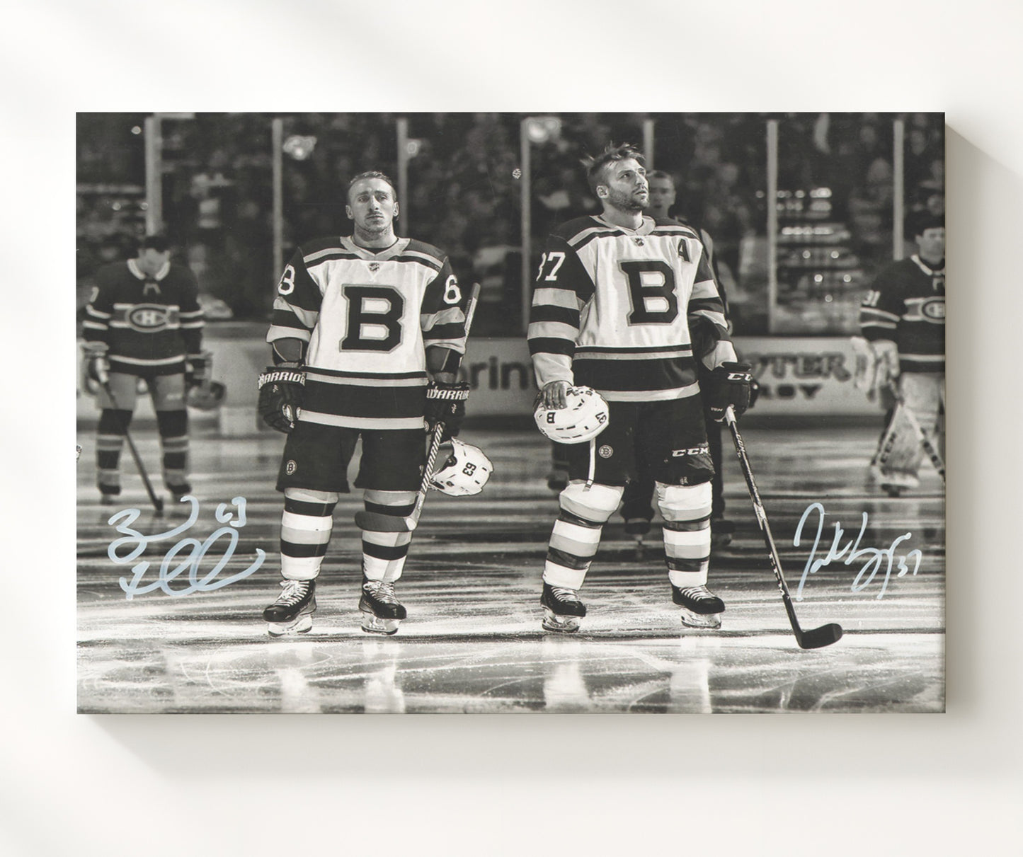 Patrice Bergeron and Brad Marchand - Boston Hockey National Anthem Lineup Hockey Wall Art - hockey wall art print