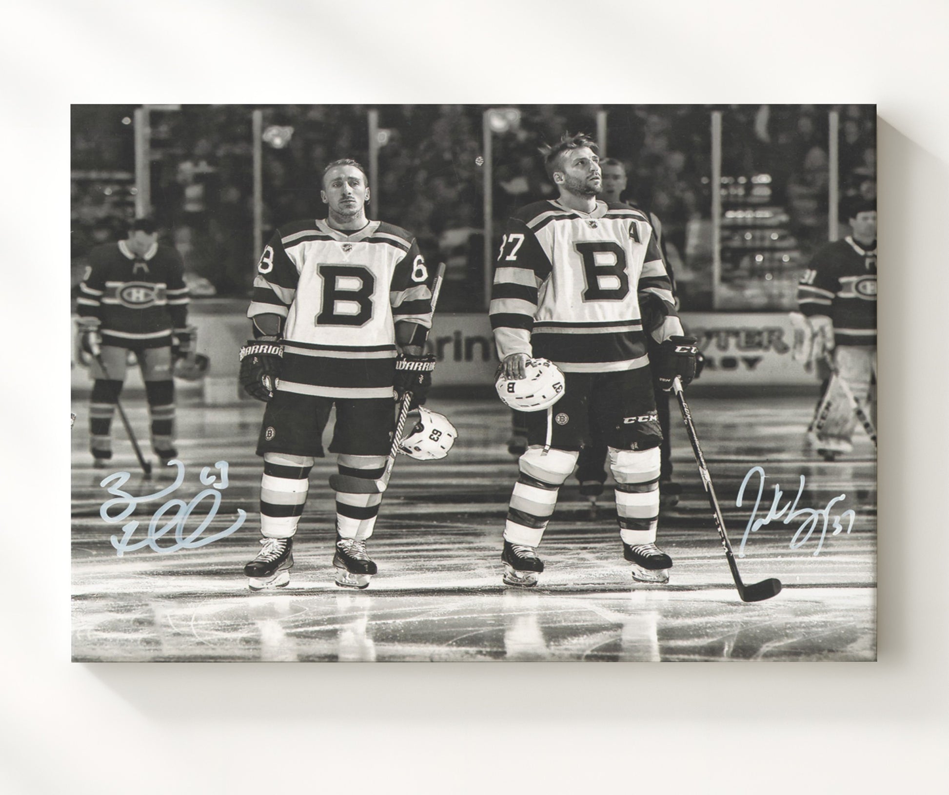 Patrice Bergeron and Brad Marchand - Boston Hockey National Anthem Lineup Hockey Wall Art - hockey wall art print