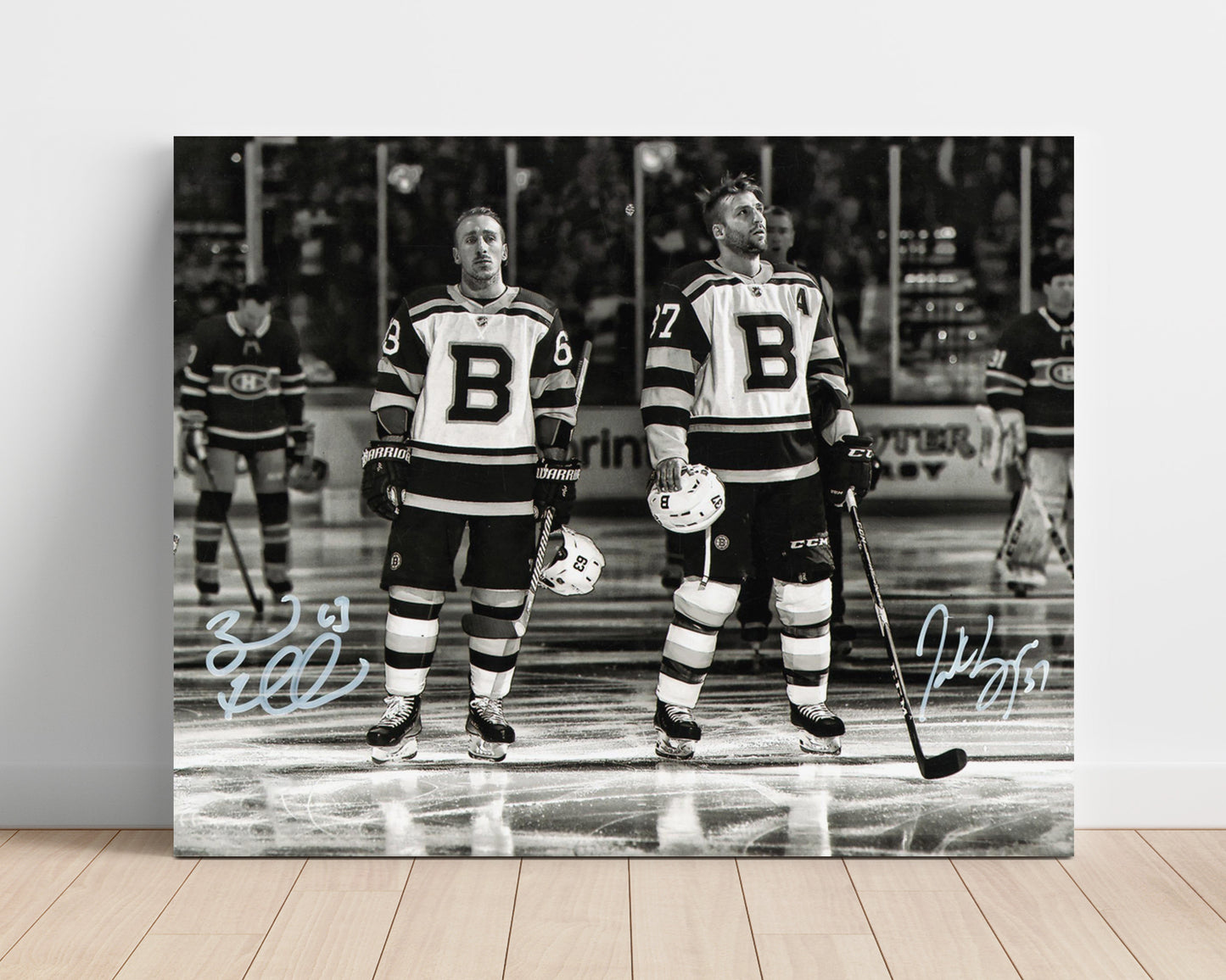 Patrice Bergeron and Brad Marchand - Boston Hockey National Anthem Lineup Hockey Wall Art - hockey wall art print