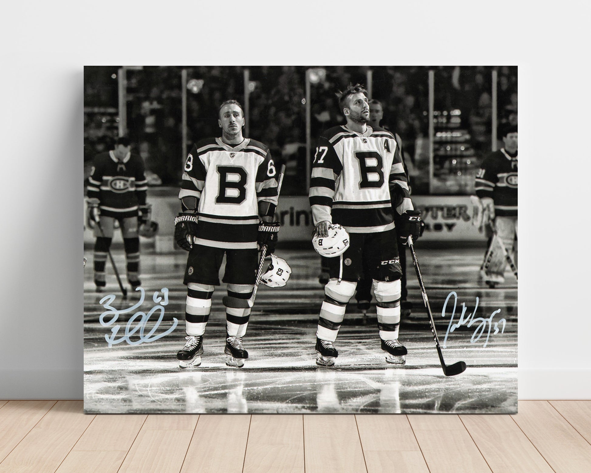 Patrice Bergeron and Brad Marchand - Boston Hockey National Anthem Lineup Hockey Wall Art - hockey wall art print