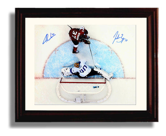 Patrice Bergeron and Tuukka Rask - Canada vs Finland Breakaway Save Hockey Wall Art - hockey wall art print