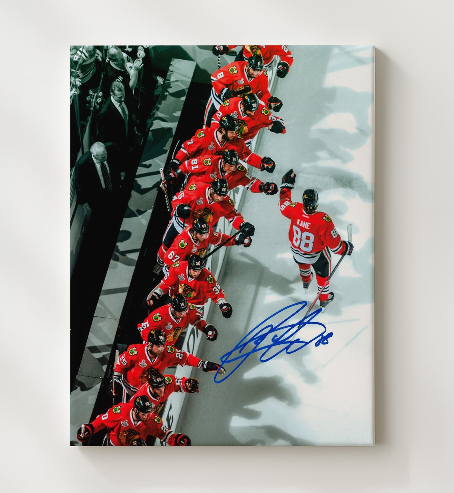 Patrick Kane - Chicago Hockey Showtime Bench Salute Hockey Wall Art - hockey wall art print