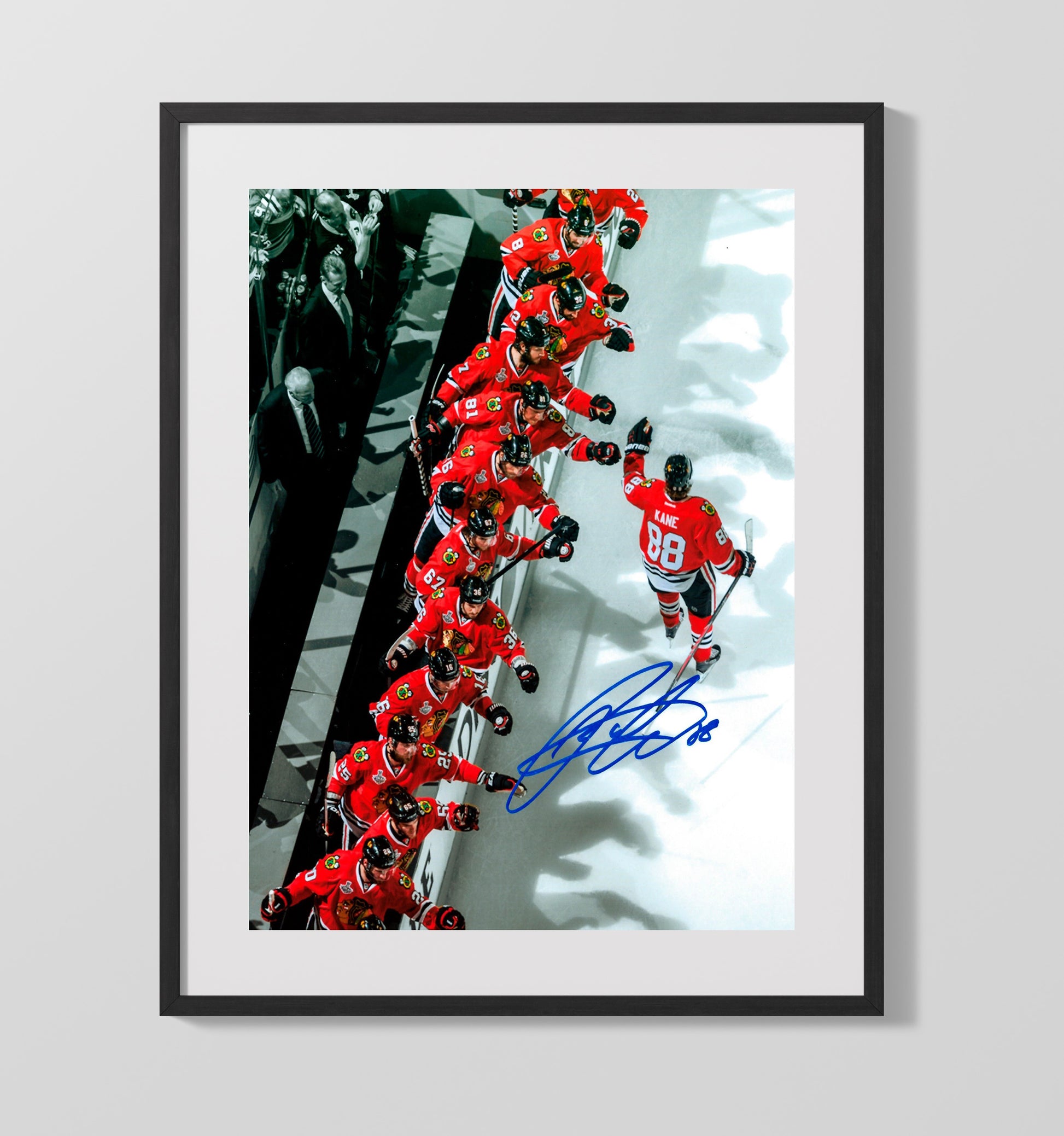 Patrick Kane - Chicago Hockey Showtime Bench Salute Hockey Wall Art - hockey wall art print