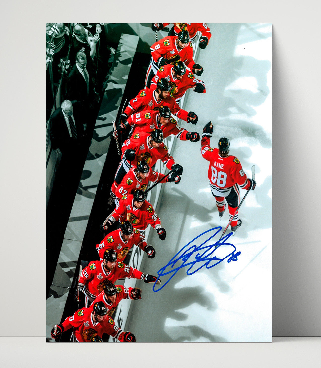 Patrick Kane - Chicago Hockey Showtime Bench Salute Hockey Wall Art - hockey wall art print