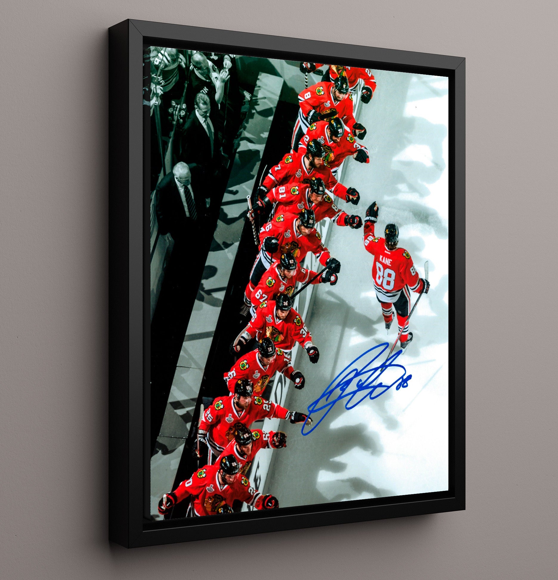 Patrick Kane - Chicago Hockey Showtime Bench Salute Hockey Wall Art - hockey wall art print