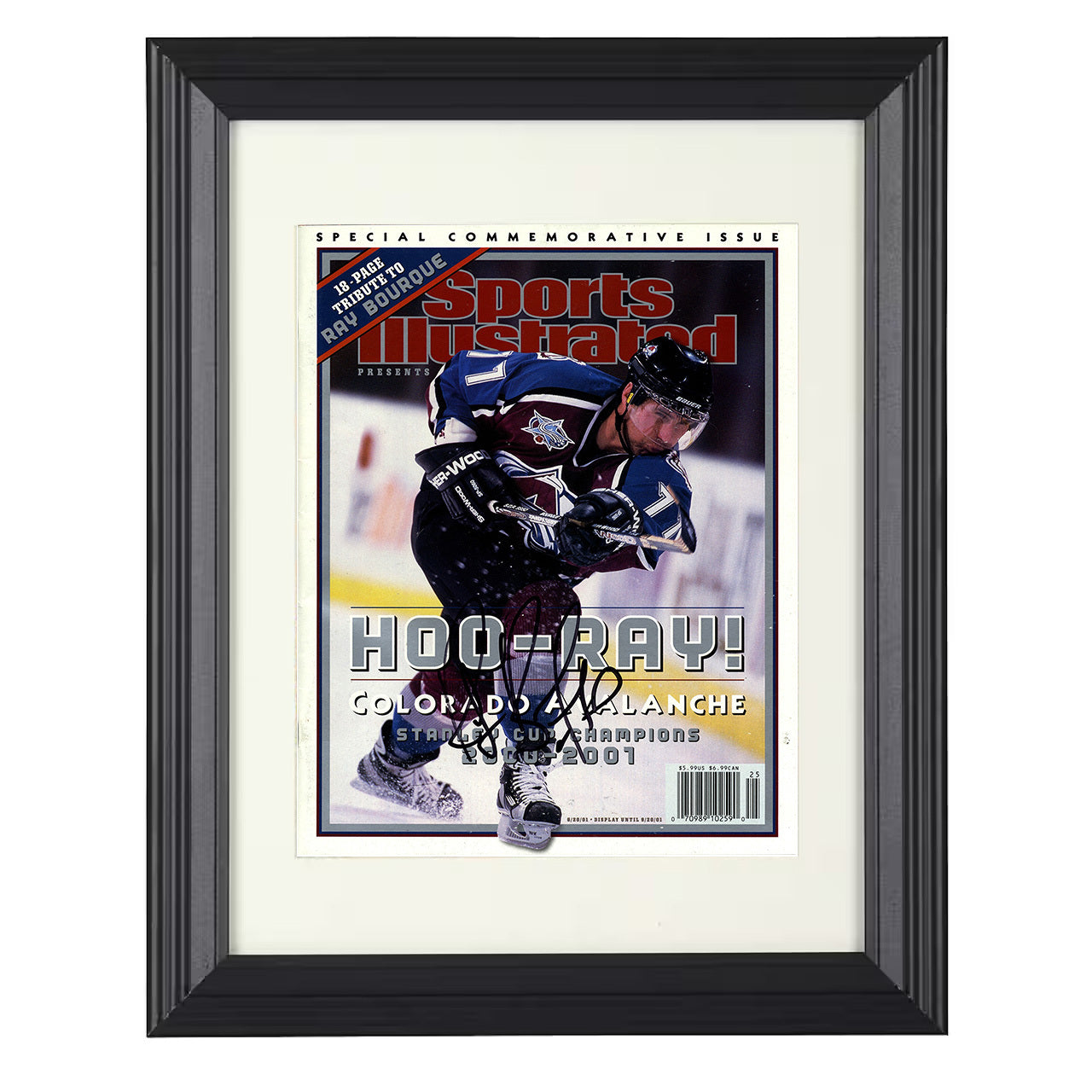 Ray Bourque – Colorado 2001 Stanley Cup At Last Celebration 8x10 matted black framed hockey wall art