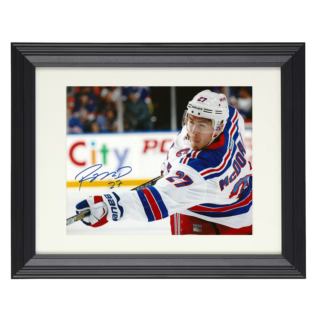 Ryan McDonagh – New York Shot Follow Through 8x10 matted black framed hockey wall art