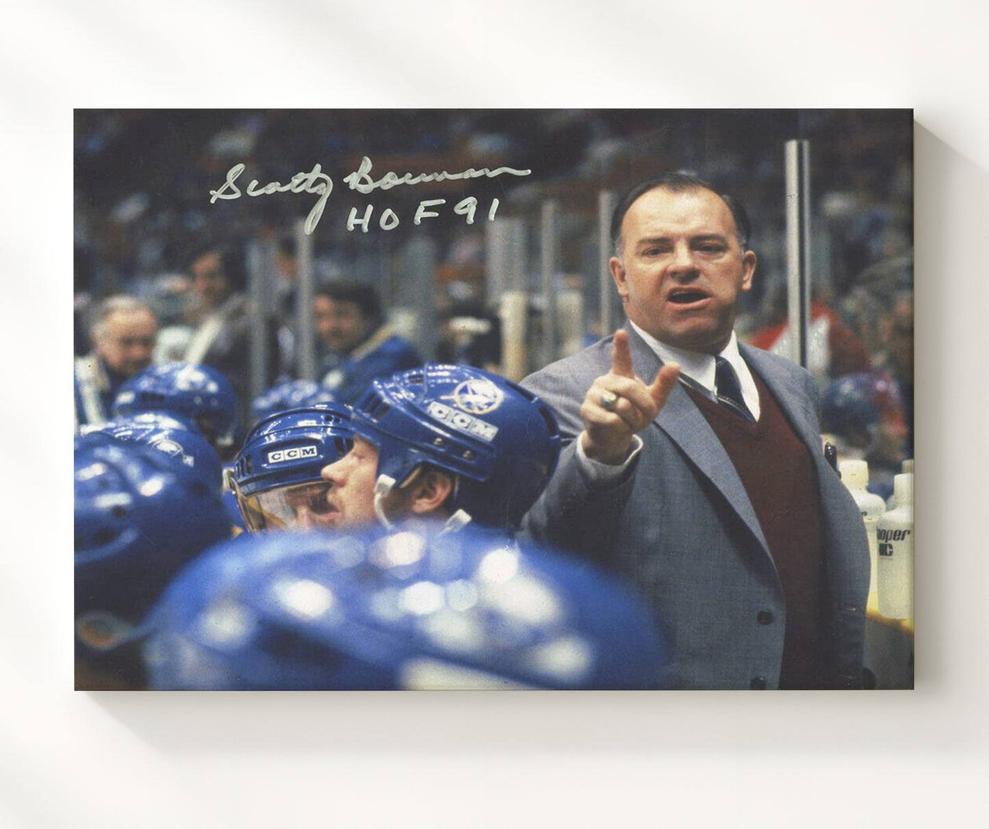 Scotty Bowman - Hockey Hall of Fame Coach Bench Portrait Hockey Wall Art - hockey wall art print