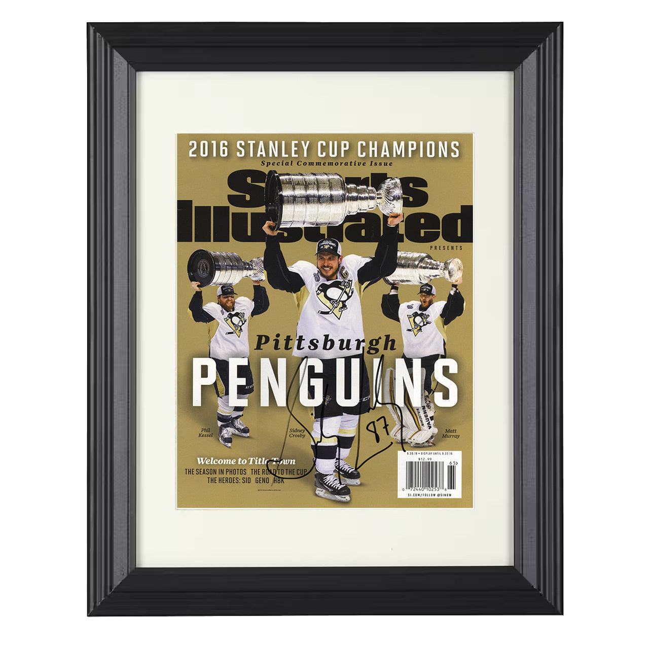 Sidney Crosby – Pittsburgh Cup Tribute 2016 SI 8x10 matted black framed hockey wall art
