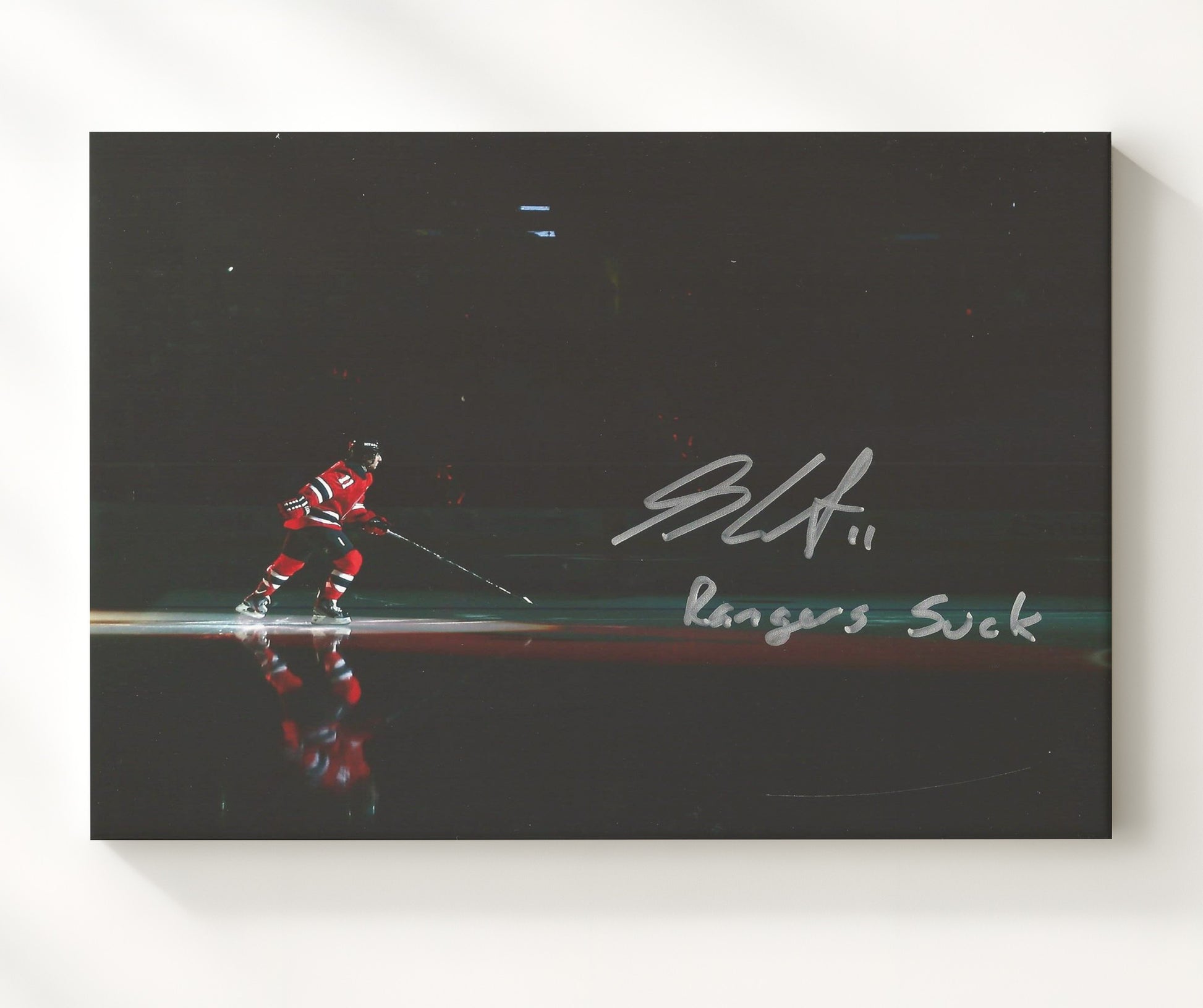 Stephen Gionta - New Jersey Hockey Spotlight Skate Entrance Hockey Wall Art - hockey wall art print