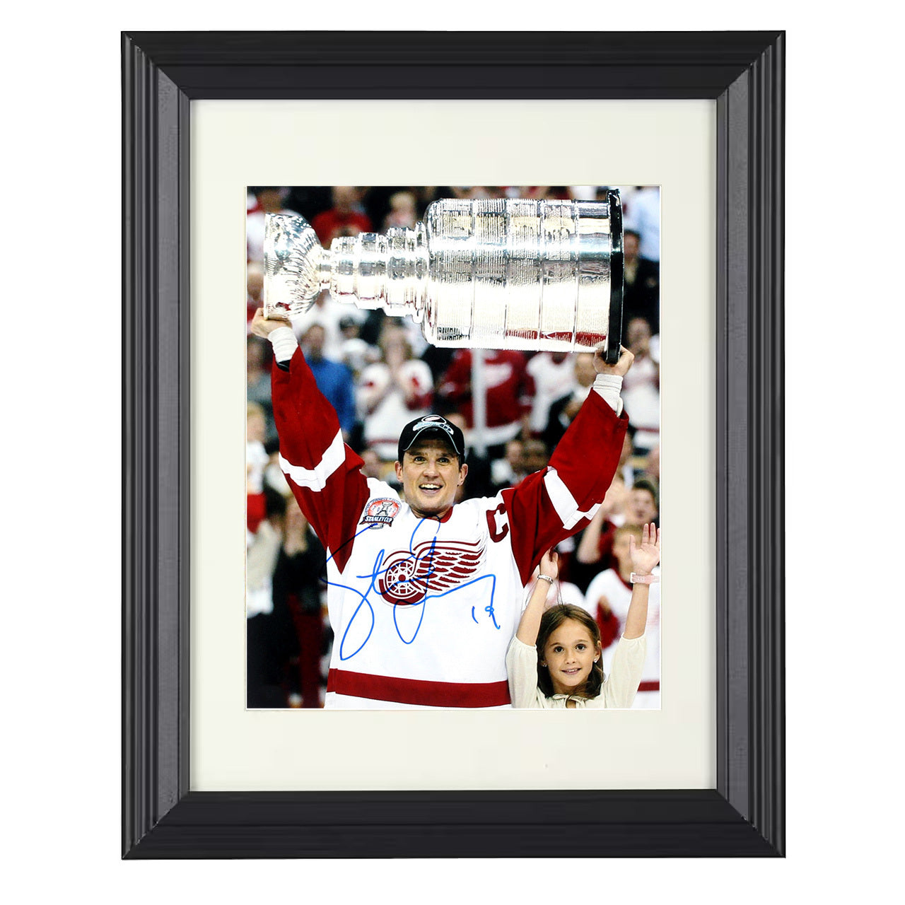Steve Yzerman – Detroit 2002 Stanley Cup Captain Lift 8x10 matted black framed hockey wall art