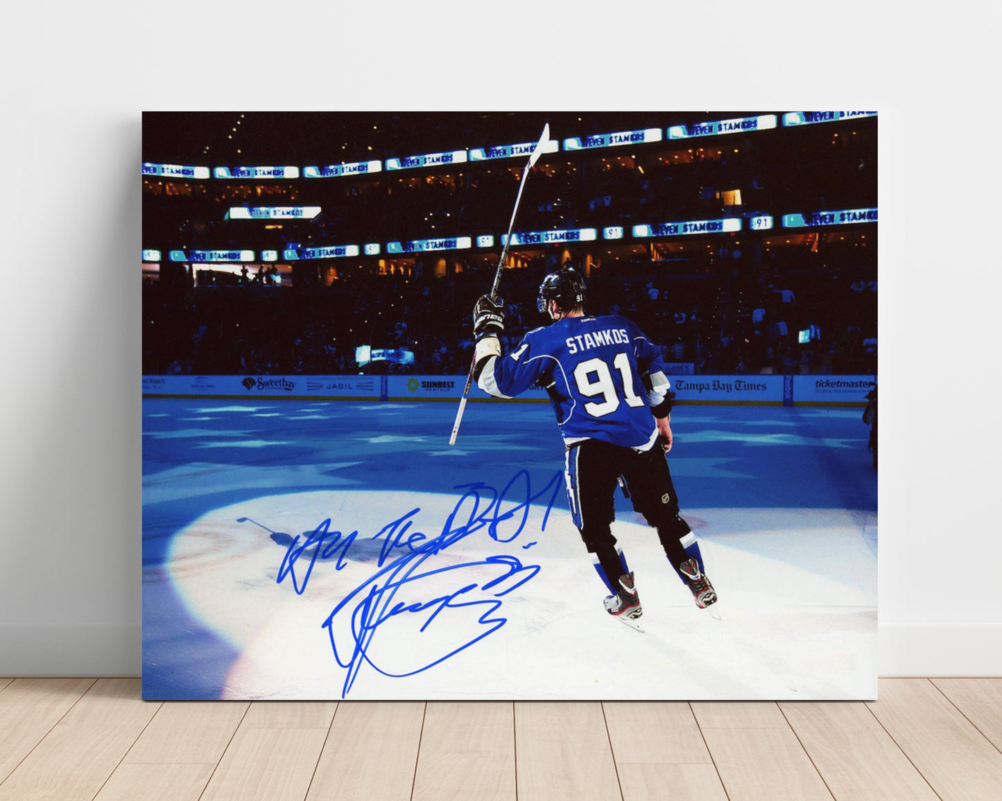 Steven Stamkos - Tampa Hockey Stick Salute to Crowd Hockey Wall Art - hockey wall art print