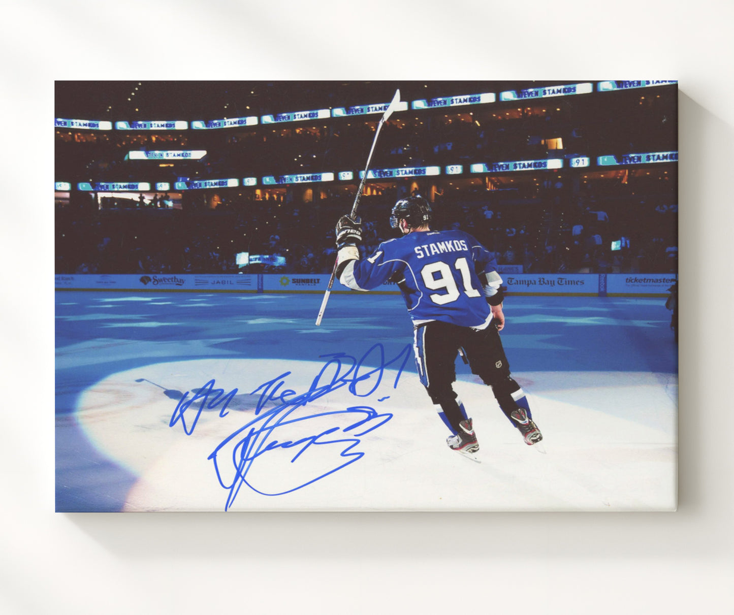 Steven Stamkos - Tampa Hockey Stick Salute to Crowd Hockey Wall Art - hockey wall art print