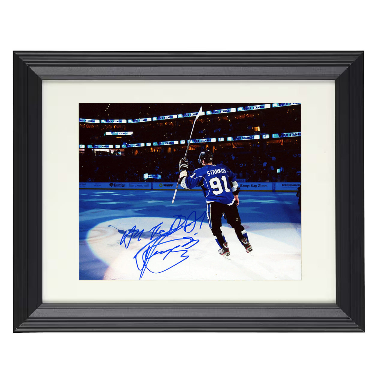 Steven Stamkos – Tampa Stick Salute To Crowd 8x10 matted black framed hockey wall art