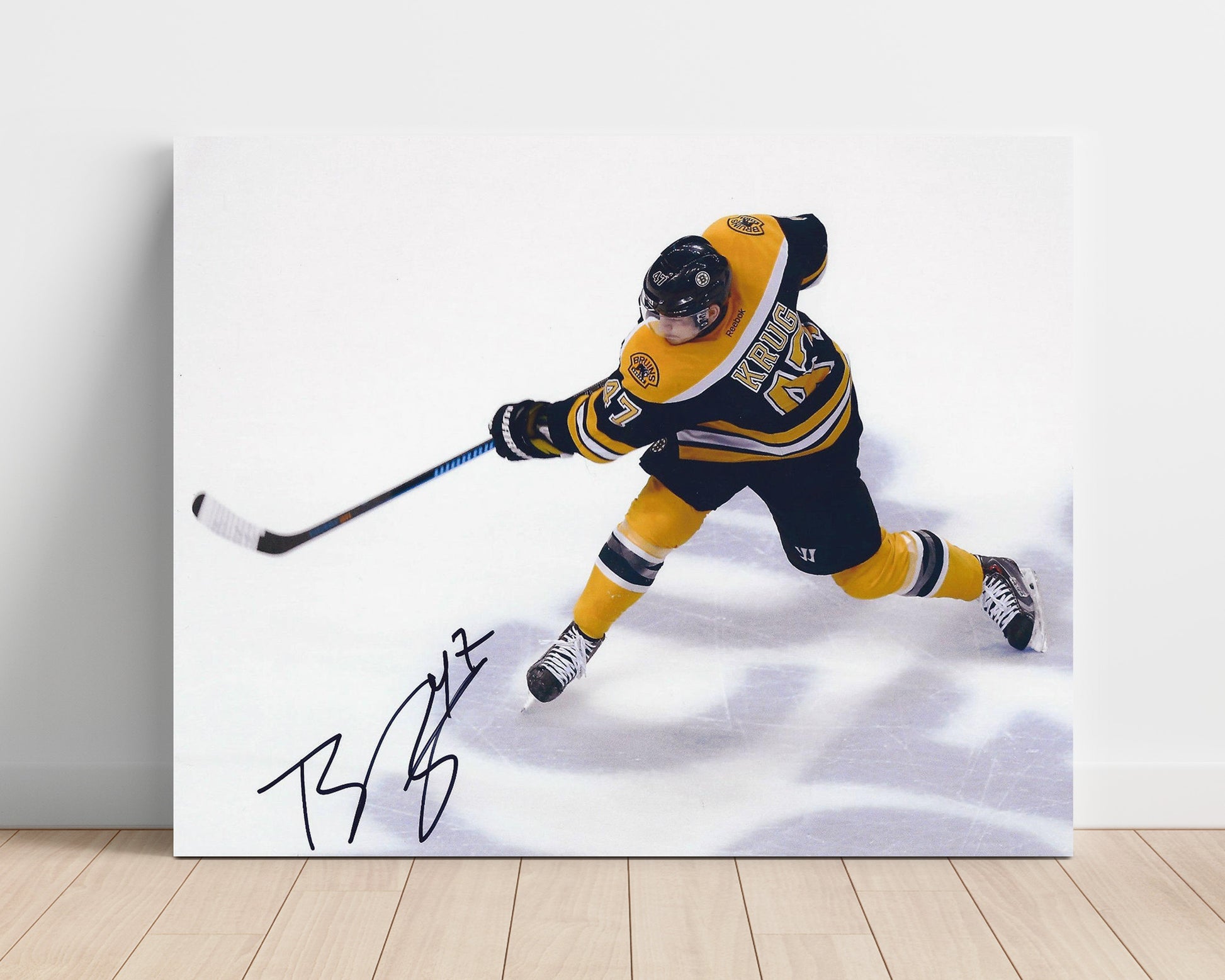 Torey Krug - Boston Hockey Slap Shot Action Hockey Wall Art - hockey wall art print