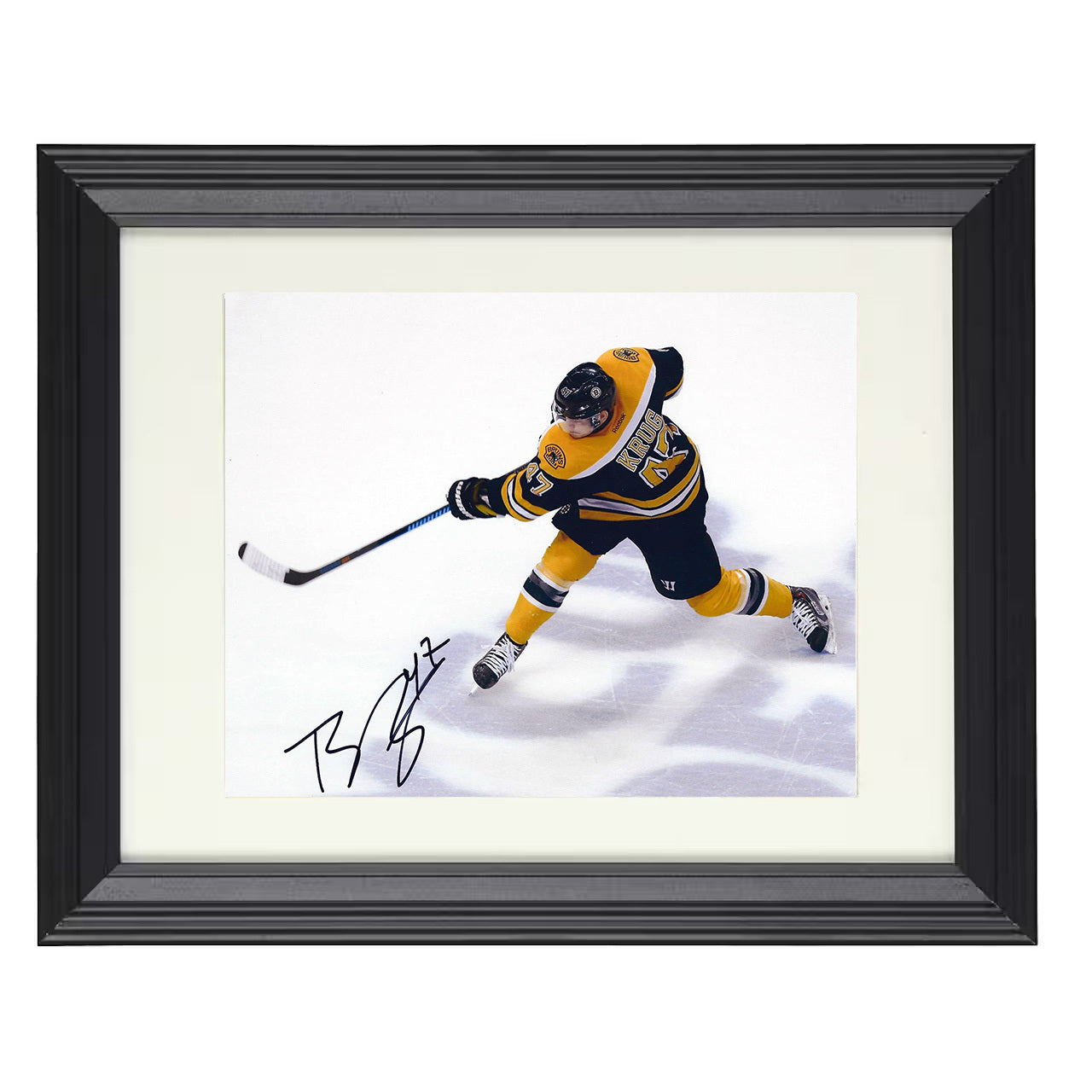 Torey Krug – Boston Slap Shot Action 8x10 matted black framed hockey wall art
