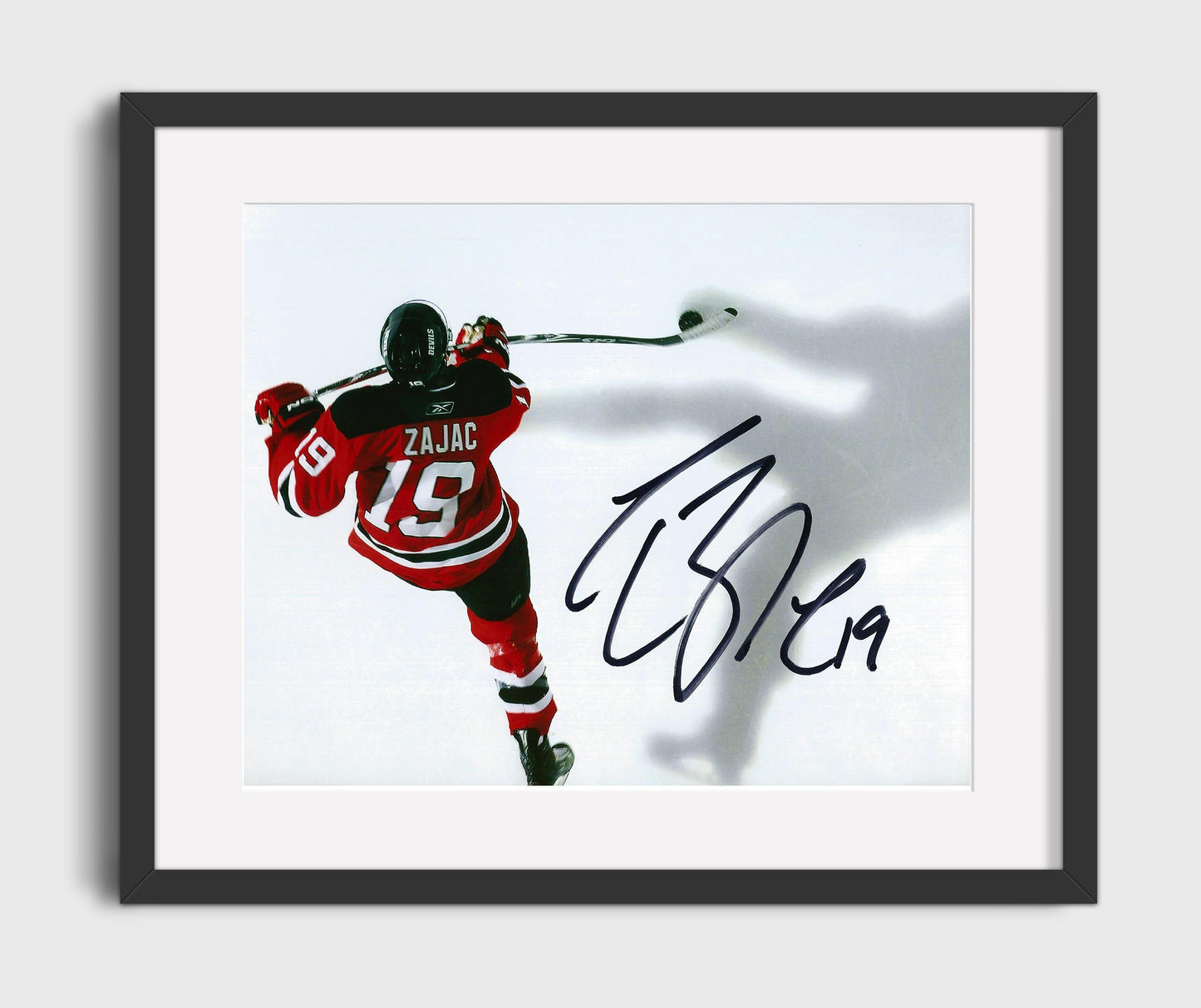 Travis Zajac - New Jersey Hockey Overhead Stick Swing Hockey Wall Art - hockey wall art print