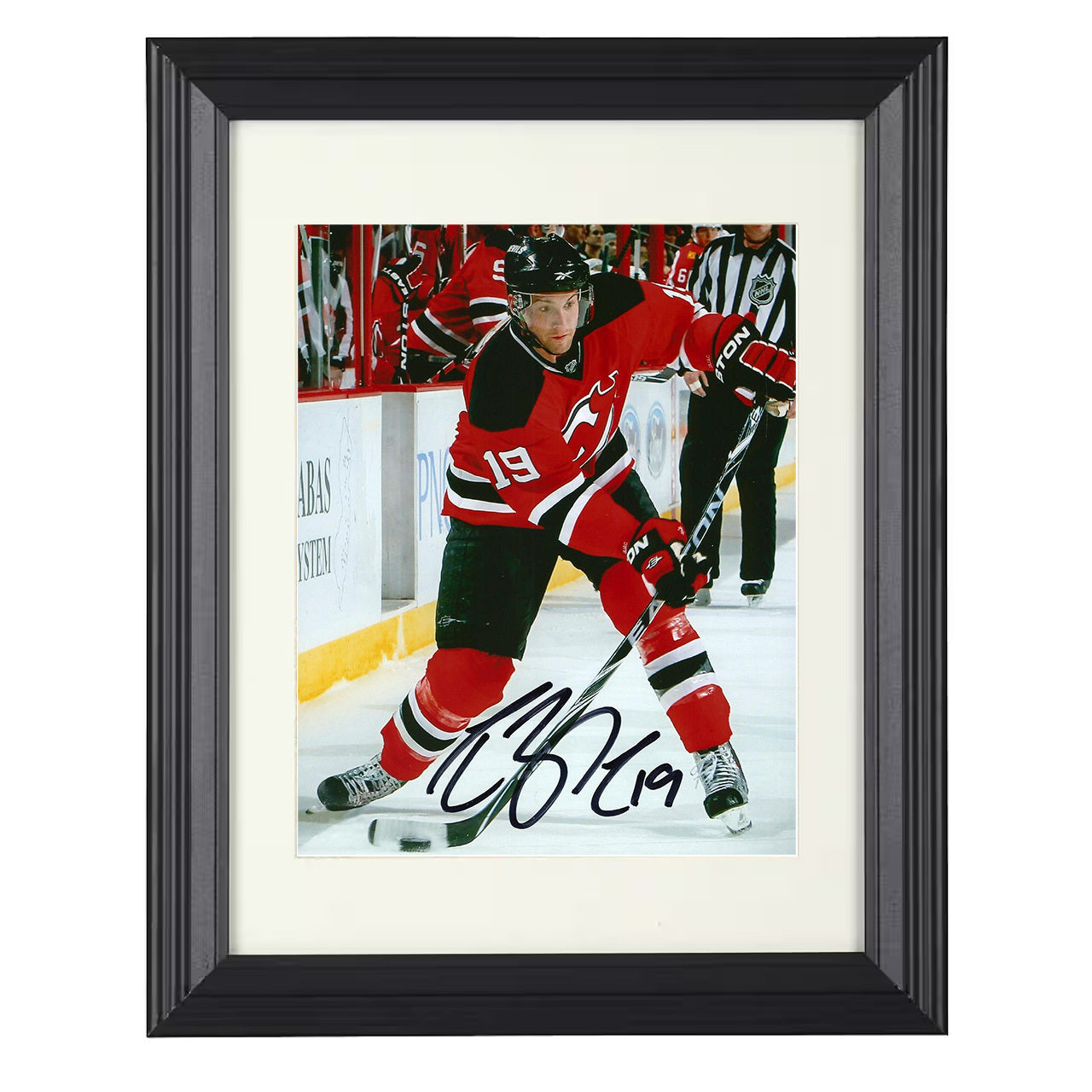 Travis Zajac – New Jersey Skating Image 8x10 matted black framed hockey wall art