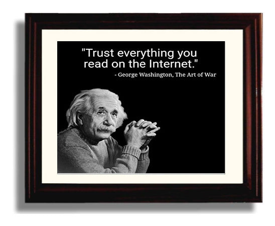 Albert Einstein Trust Everything Internet Funny Quote Wall Art 8x10 Beveled Frame wall art print – humor decor
