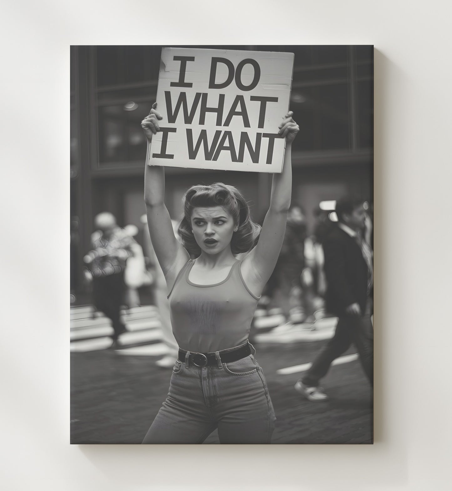 I Do What I Want Retro Protest Woman Holding Defiant Slogan Sign Funny Quote Wall Art 20x24 Canvas wall art print – humor decor