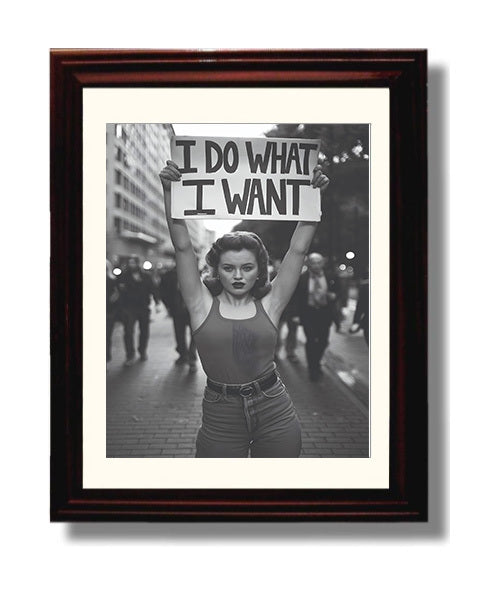 I Do What I Want Street Protest Vintage Style Protest Scene with Bold Slogan Funny Quote Wall Art 8x10 Beveled Frame wall art print – humor decor