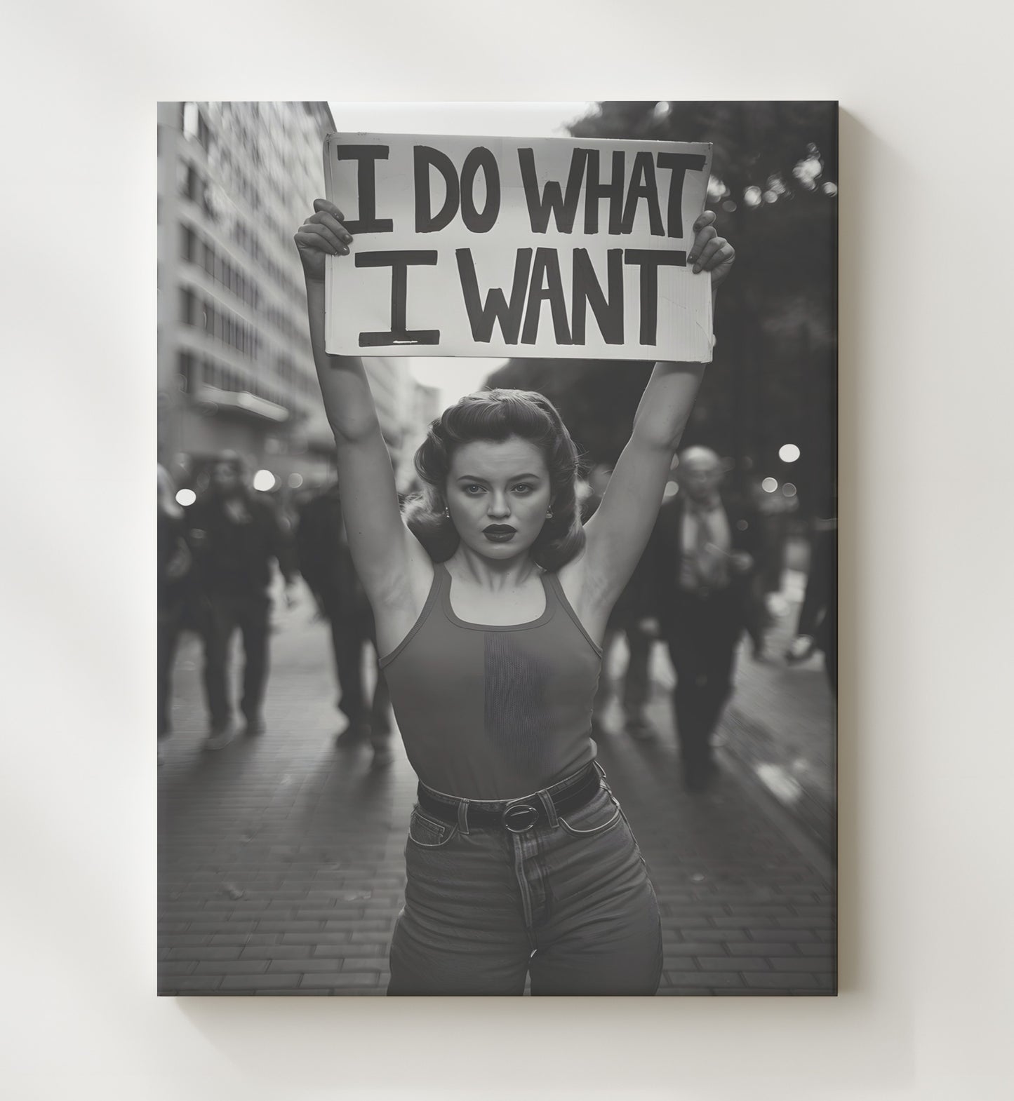 I Do What I Want Street Protest Vintage Style Protest Scene with Bold Slogan Funny Quote Wall Art 20x24 Canvas wall art print – humor decor