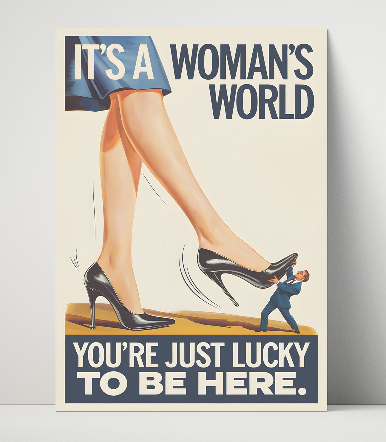 Its a Womens World Giant Heel Stepping on Tiny Man Satire Poster Funny Quote Wall Art 16x20 Unframed Print wall art print – humor decor
