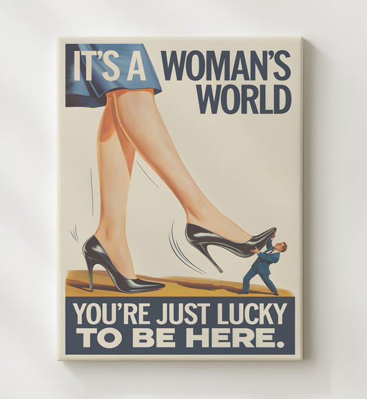 It's a Women's World - Giant Heel Satire 8x10 Canvas funny wall art