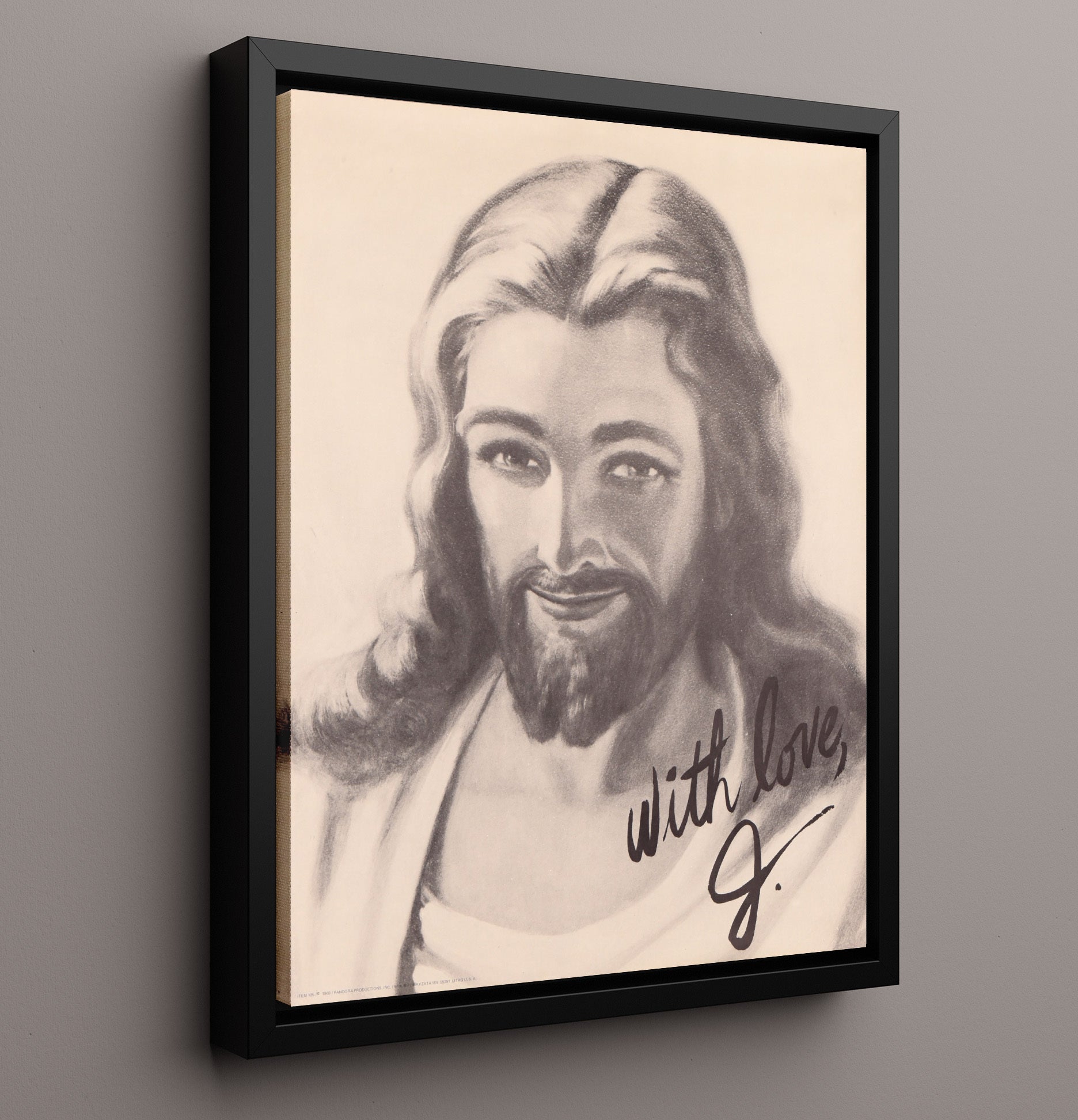 Jesus Portrait with Love From J Funny Quote Wall Art 16x20 Framed Canvas wall art print – humor decor