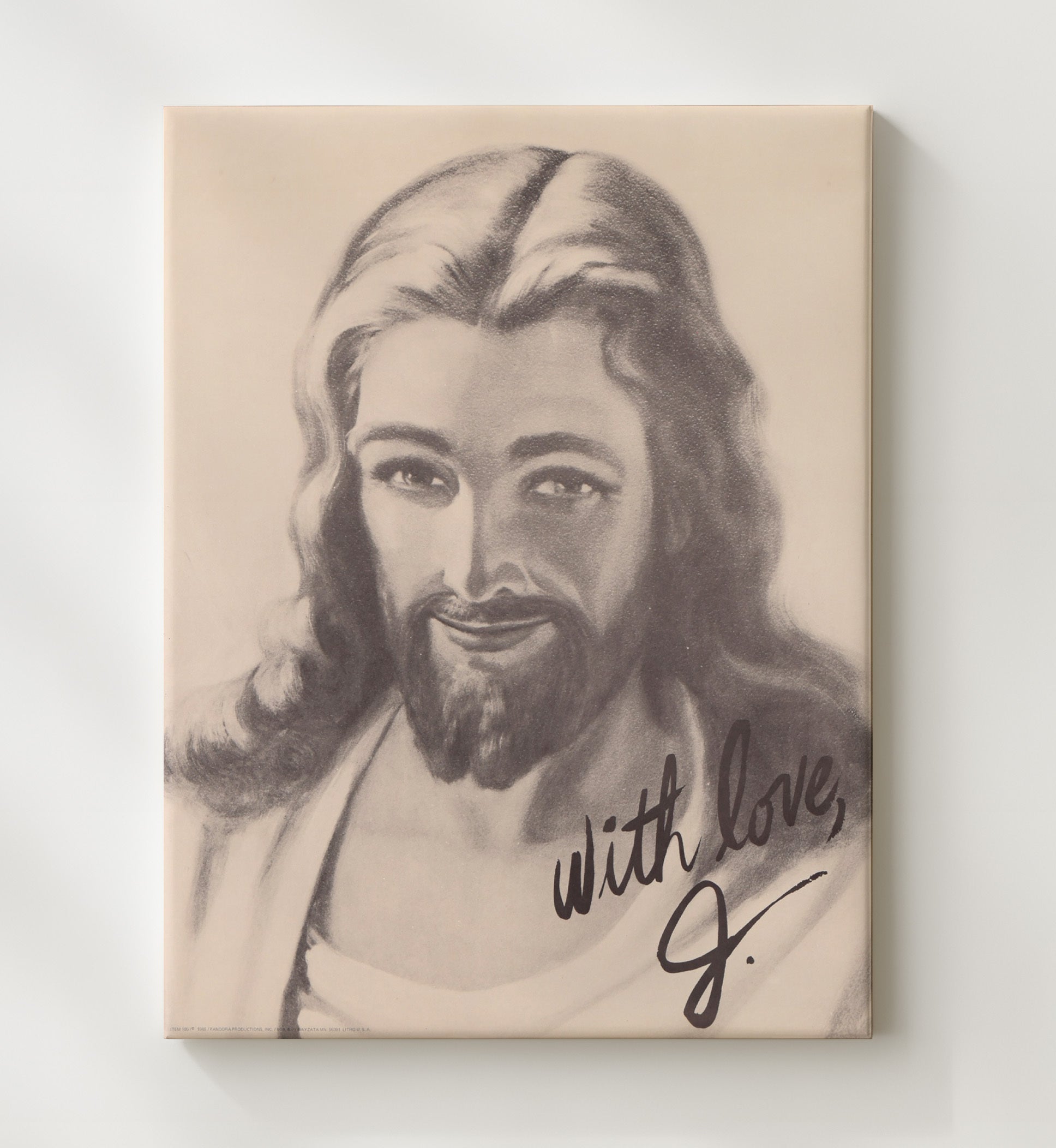 Jesus Portrait with Love From J Funny Quote Wall Art 20x24 Canvas wall art print – humor decor