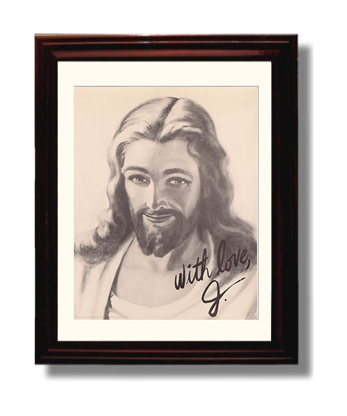 Jesus Portrait with Love From J Funny Quote Wall Art 8x10 Beveled Frame wall art print – humor decor
