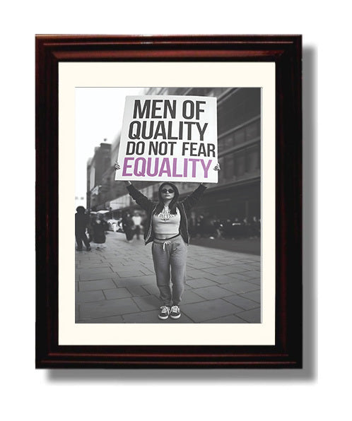 Men of Quality Do Not Fear Equality Feminist Protest Equality Message Sign Funny Quote Wall Art 8x10 Beveled Frame wall art print – humor decor