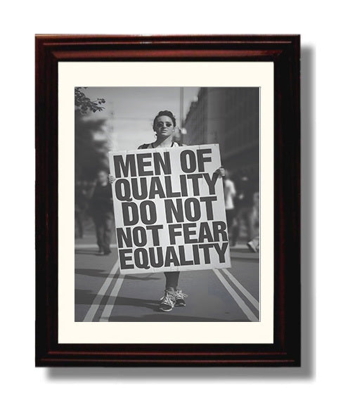Men of Quality Equality Protest Woman Marching with Equality Protest Sign Funny Quote Wall Art 8x10 Beveled Frame wall art print – humor decor