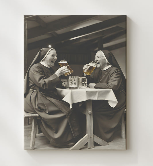 Nuns Drinking Beer - Two Laughing Nuns 8x10 Canvas funny wall art