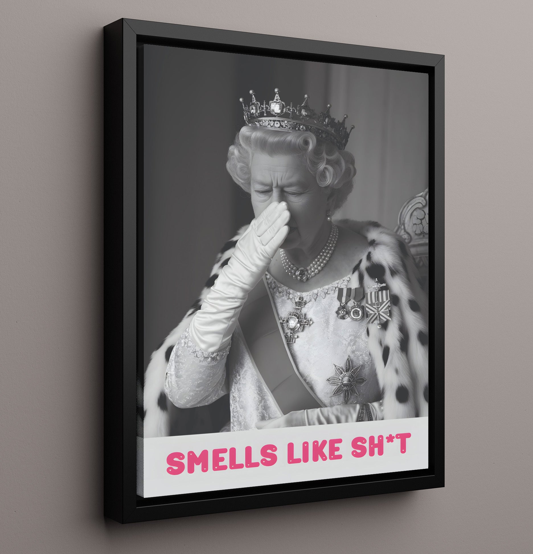Smells Like Shit Royal Figure Reacting to Foul Smell Satire Poster Funny Quote Wall Art 16x20 Framed Canvas wall art print – humor decor