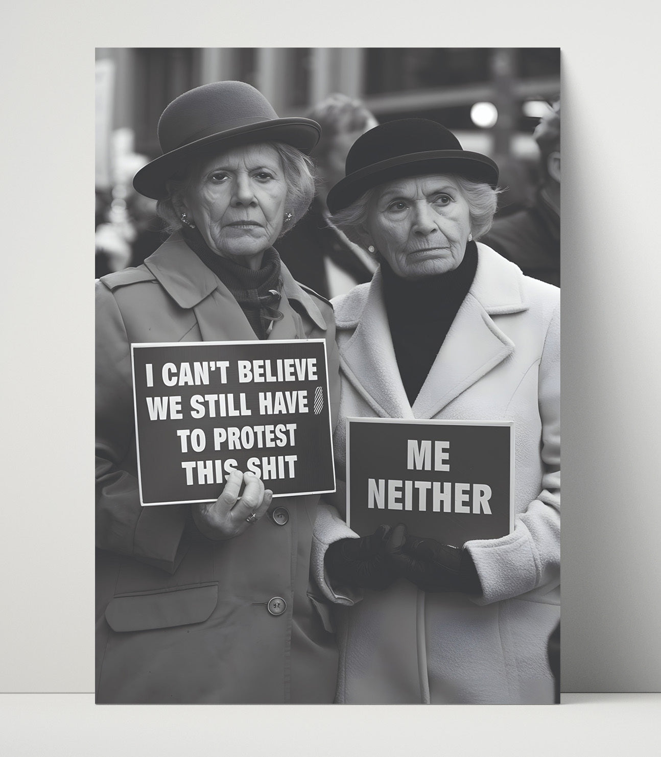 Still Have to Protest This Shit Elderly Women Holding Sarcastic Protest Signs Funny Quote Wall Art 16x20 Unframed Print wall art print – humor decor