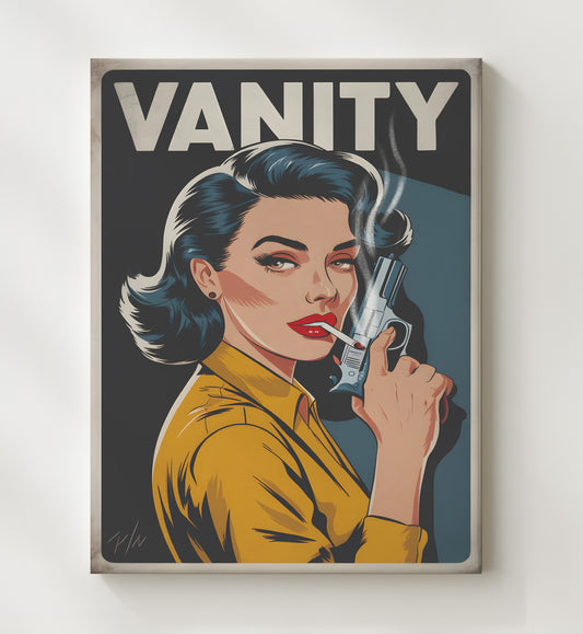 Vanity - Smoking Pinup with Revolver 8x10 Canvas funny wall art