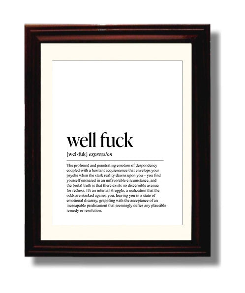 Well Fuck Definition Existential Realization Funny Quote Wall Art 8x10 Beveled Frame wall art print – humor decor