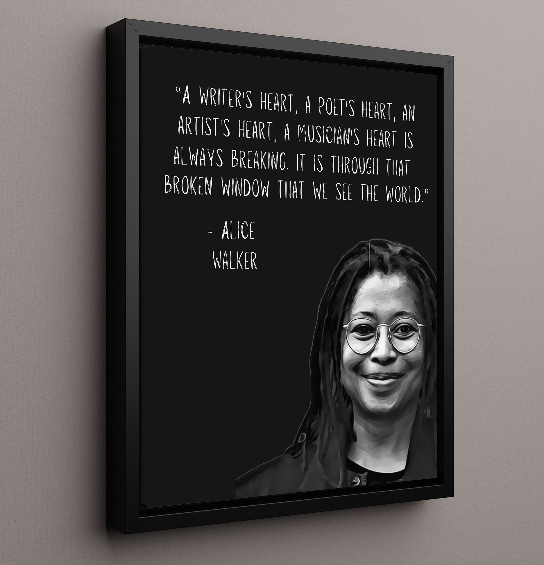 Alice Walker Artist Heart Reflection Print 16x20 Framed Canvas literary wall art print – Literature Quotes decor