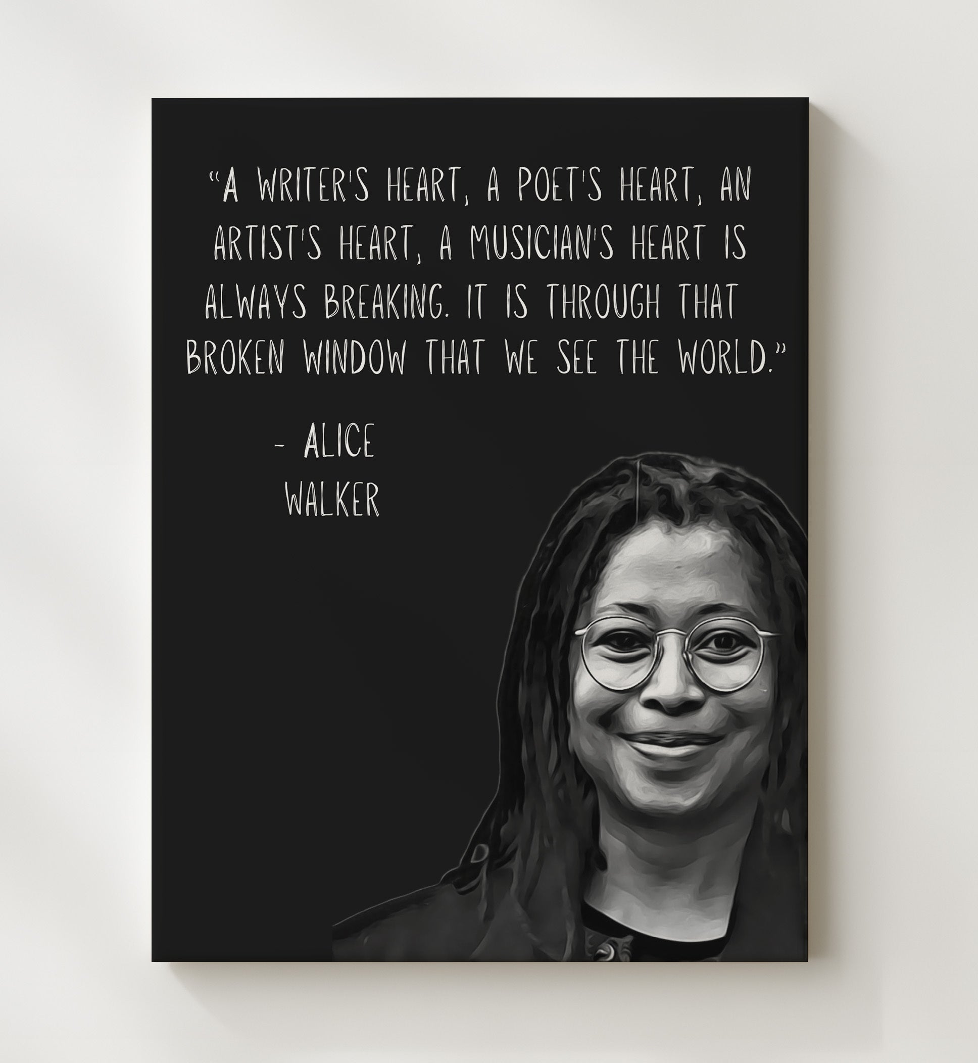 Alice Walker Artist Heart Reflection Print 20x24 Canvas literary wall art print – Literature Quotes decor