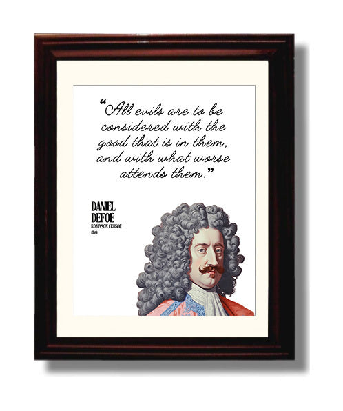 Daniel Defoe Robinson Crusoe Good and Evil Reflection Quote Print 8x10 Beveled Frame literary wall art print – Literature Quotes decor