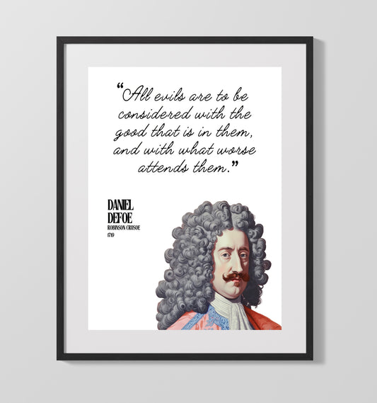 Daniel Defoe Robinson Crusoe Good and Evil Reflection Quote Print 16x20 Gallery Framed Artwork wall art print – Literature Quotes decor