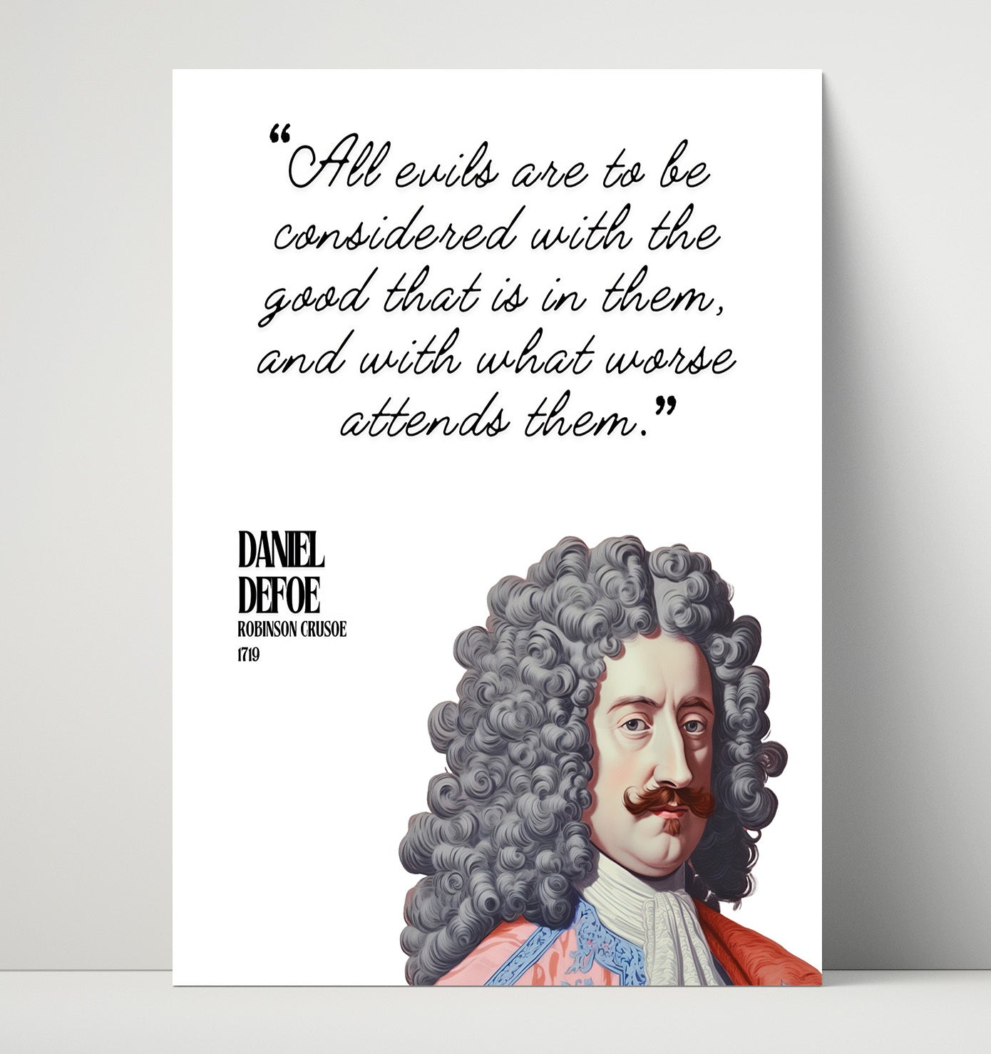 Daniel Defoe Robinson Crusoe Good and Evil Reflection Quote Print 16x20 Unframed Print literary wall art print – Literature Quotes decor