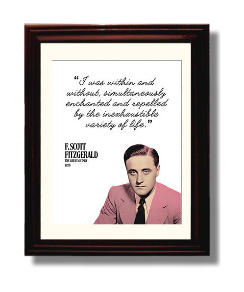 F. Scott Fitzgerald The Great Gatsby Enchanted and Repelled By Life Quote Print 8x10 Beveled Frame literary wall art print – Literature Quotes decor