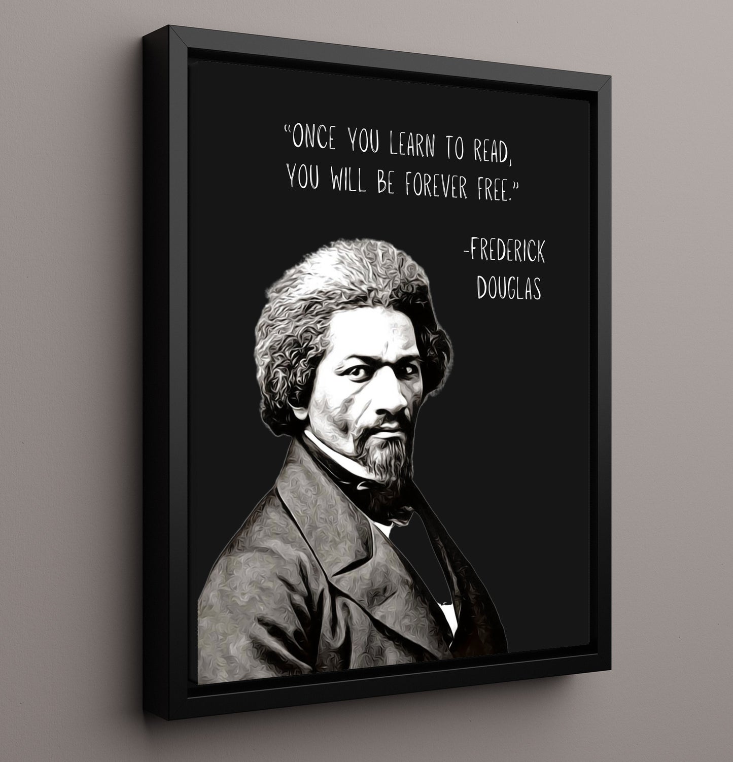 Frederick Douglass Literacy Is Freedom Print 16x20 Framed Canvas literary wall art print – Literature Quotes decor