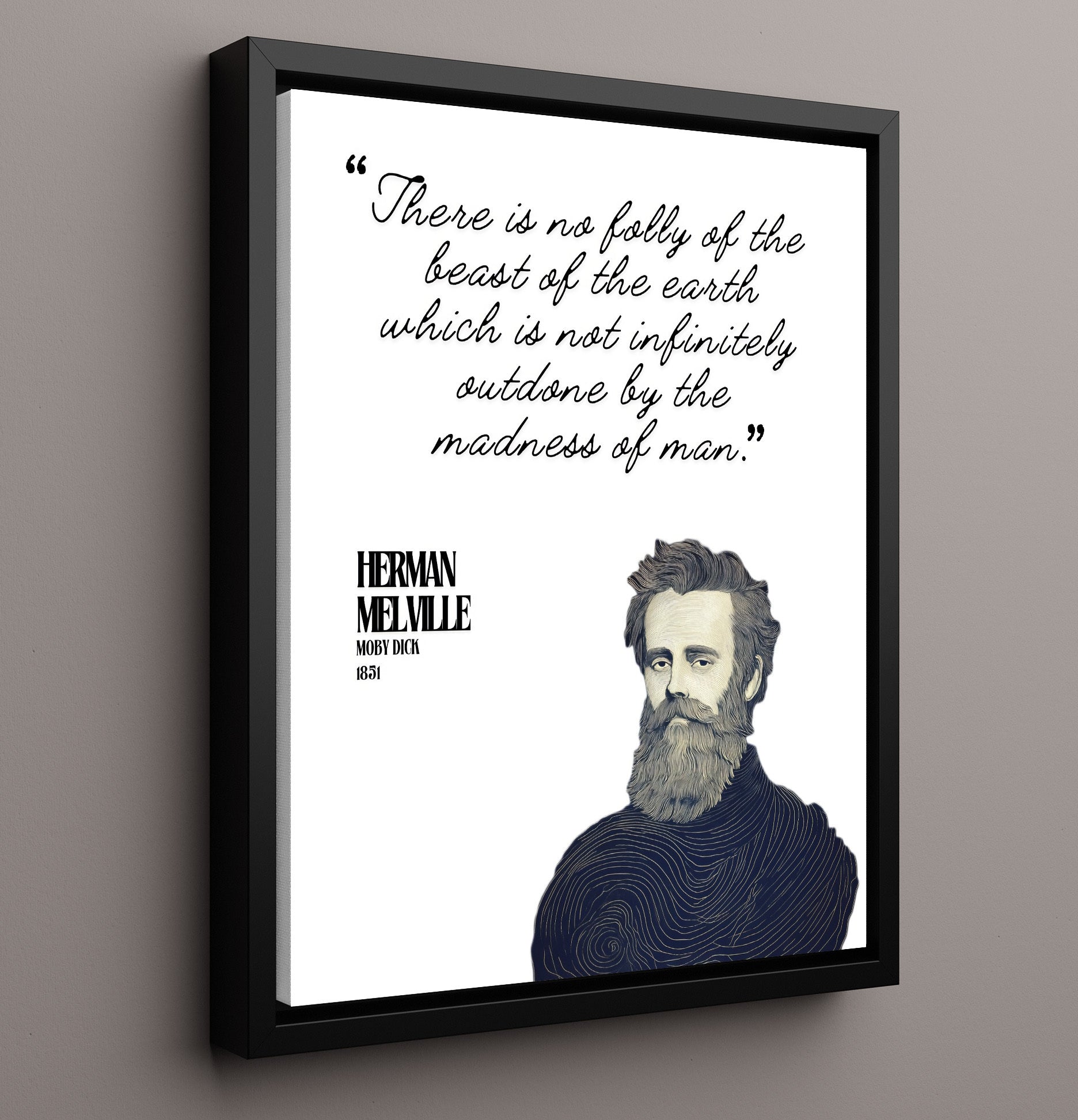 Herman Melville Moby Dick Madness Of Man vs. Beast Quote Print 16x20 Framed Canvas literary wall art print – Literature Quotes decor