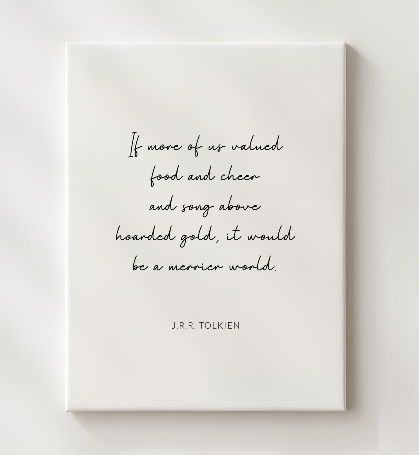 J.R.R. Tolkien A Merrier World Of Food and Song Print 20x24 Canvas literary wall art print – Literature Quotes decor