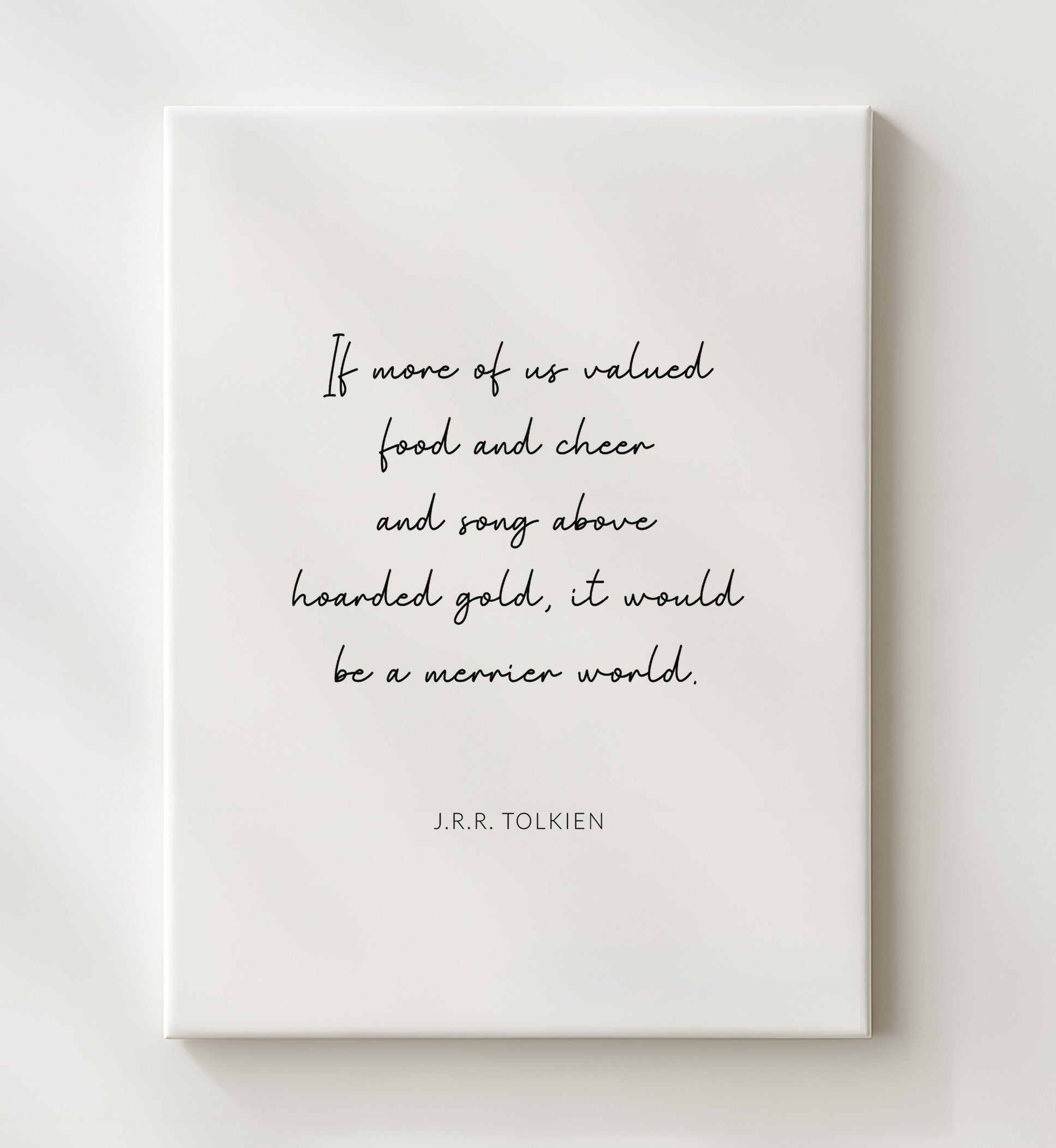 J.R.R. Tolkien A Merrier World Of Food and Song Print 20x24 Canvas literary wall art print – Literature Quotes decor