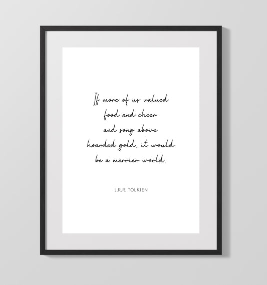 J.R.R. Tolkien A Merrier World Of Food and Song Print 16x20 Gallery Framed Artwork wall art print – Literature Quotes decor